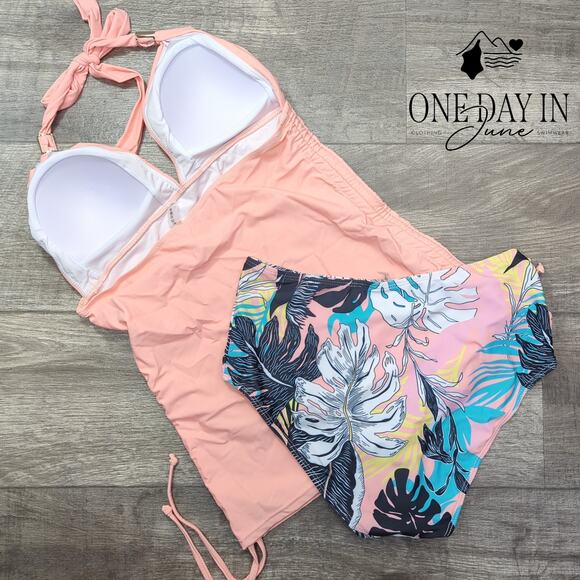 Adisputent Halter Drawstring Tummy Control Tankini Swimsuit Size M - Picture 5 of 5